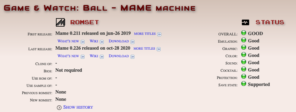 Game:MAME History, K ROM sets