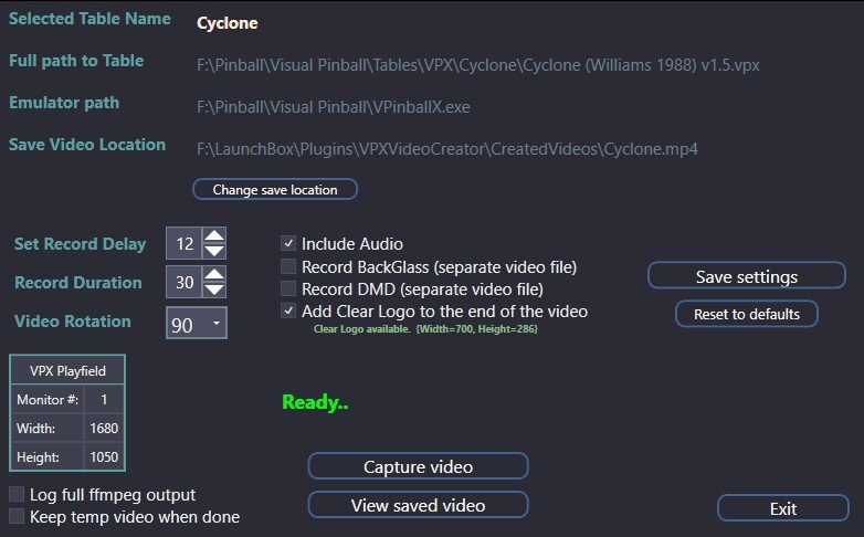 More information about "Visual Pinball X VideoSnap Creator"