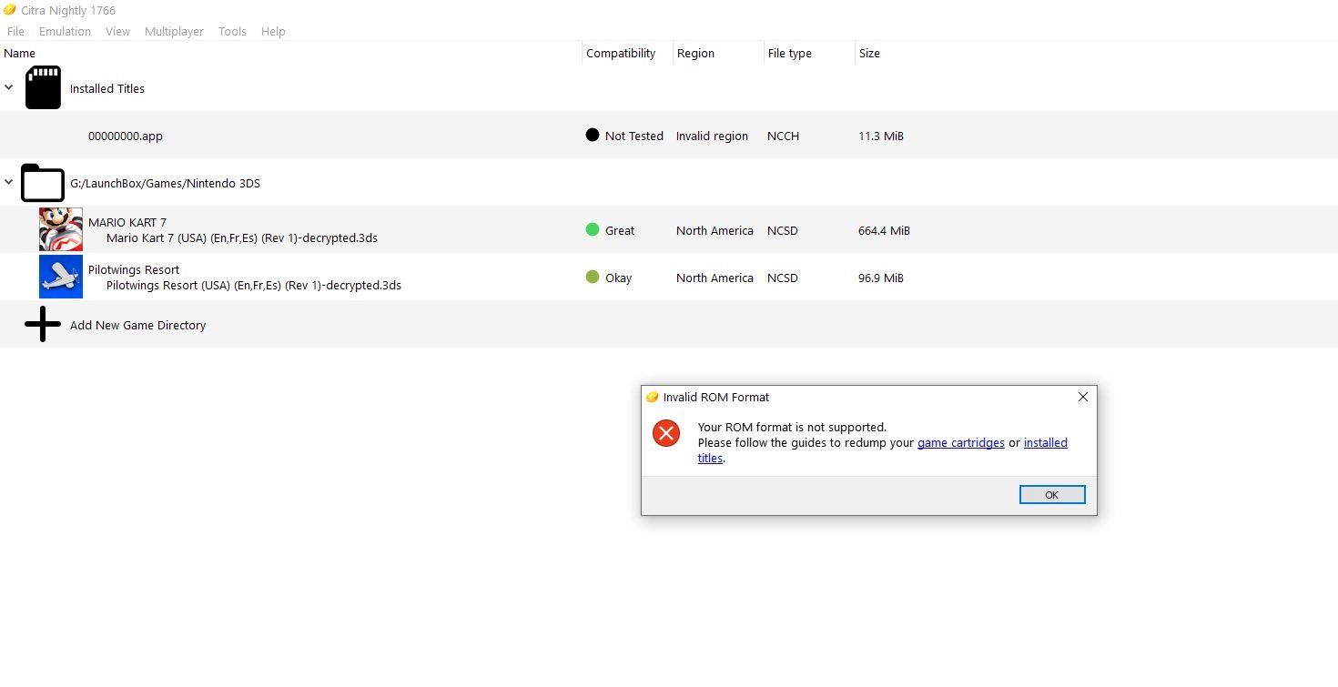 Can't insert ncch file in game list - Citra Support - Citra Community